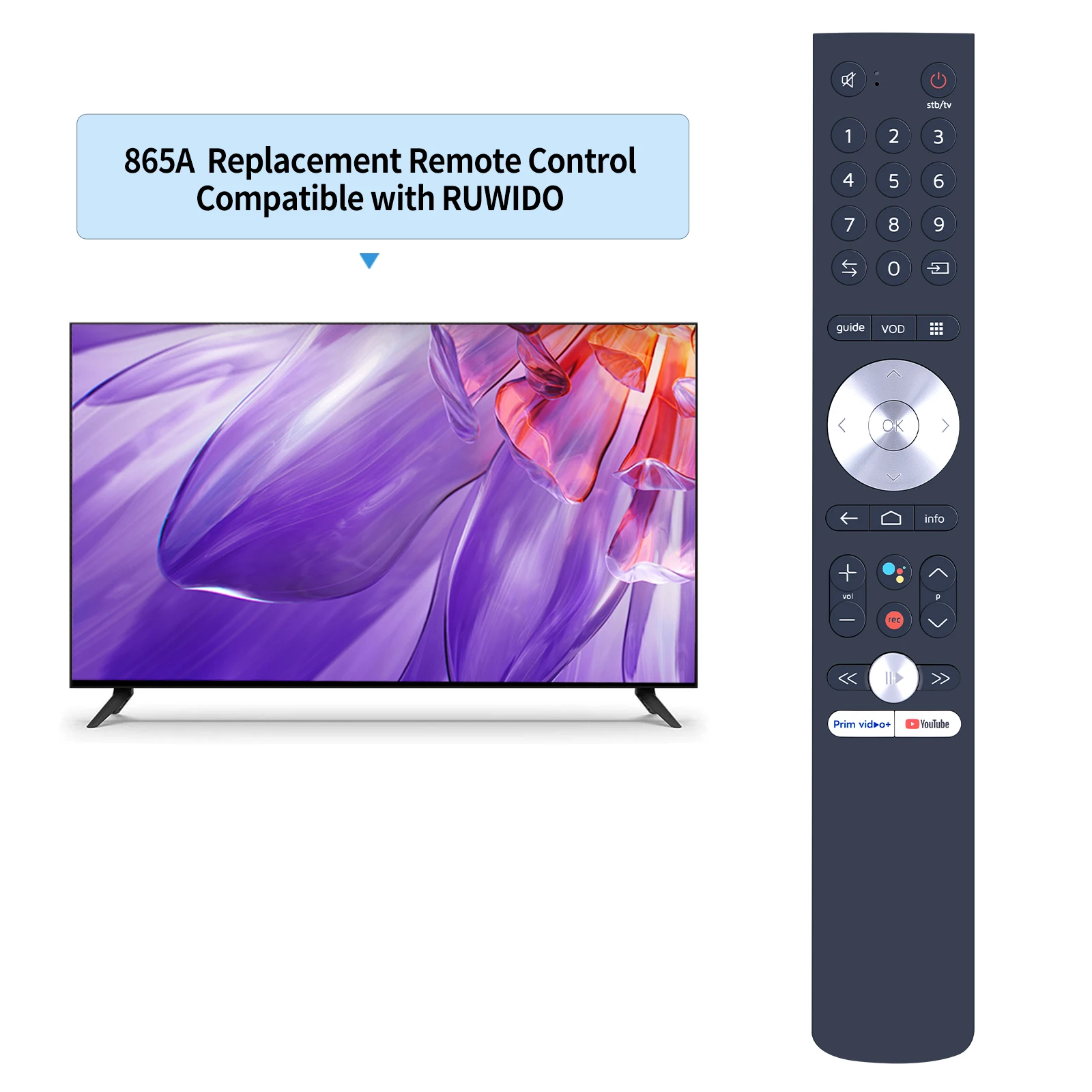 Pour télécommande Bluetooth RUWIDO TV 865A avec assistant vocal et bouton Youtube