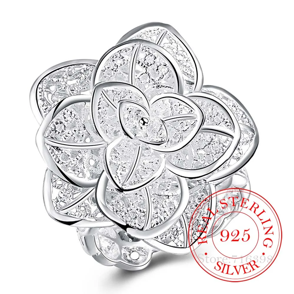 925 Sterling Silver Multi-layer Rose Flower Thumb Rings for Women Adjustable Finger Rings For Unisex Jewelry Mama Lady Best Gift