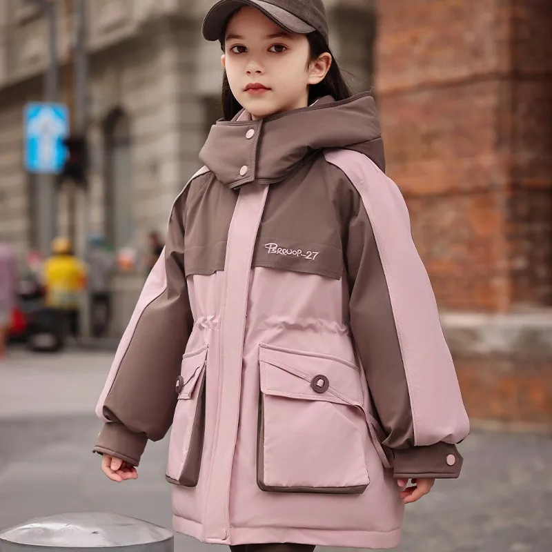 RAISE Winter Down Jacket For Children Girl Spliced Hooded Waterproof Outerwear For Teens Girls 5-14Yrs Girl Parkas Kid Girl Coat