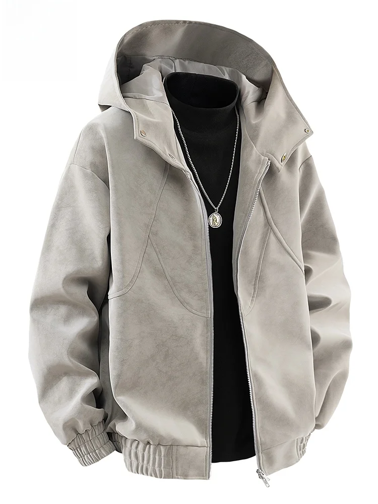 เสื้อโค้ทผู้ชายสไตล์อเมริกัน ดีไซน์ไฮสตรีท สีผสม ทรงหลวม ใส่ได้หลายโอกาส แฟชั่นทันสมัย สไตล์คนเมือง