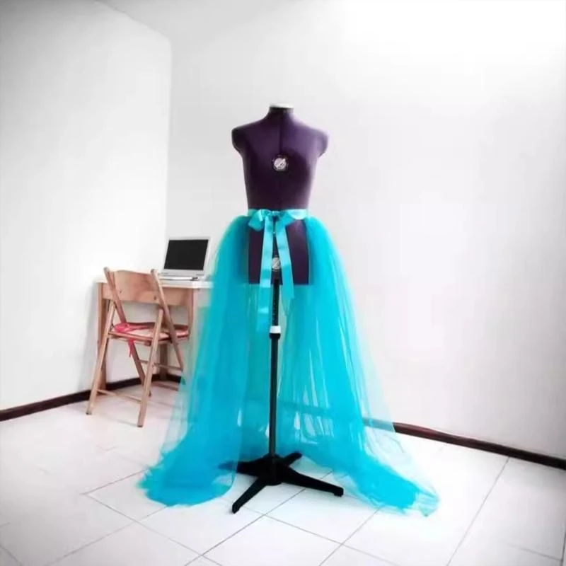 573B Women Maxi Tulle Skirt Overlay Long Tutus Skirt Tie Up Mesh Detachable Overskirt