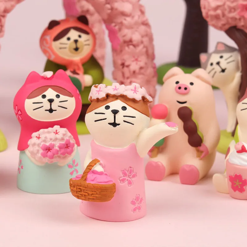 Cat Sakura Cake Japanese Style Miniature Ornament Accessories Zakka Diy Car Interior Desktop Resin Crafts Microlandschaft Decor