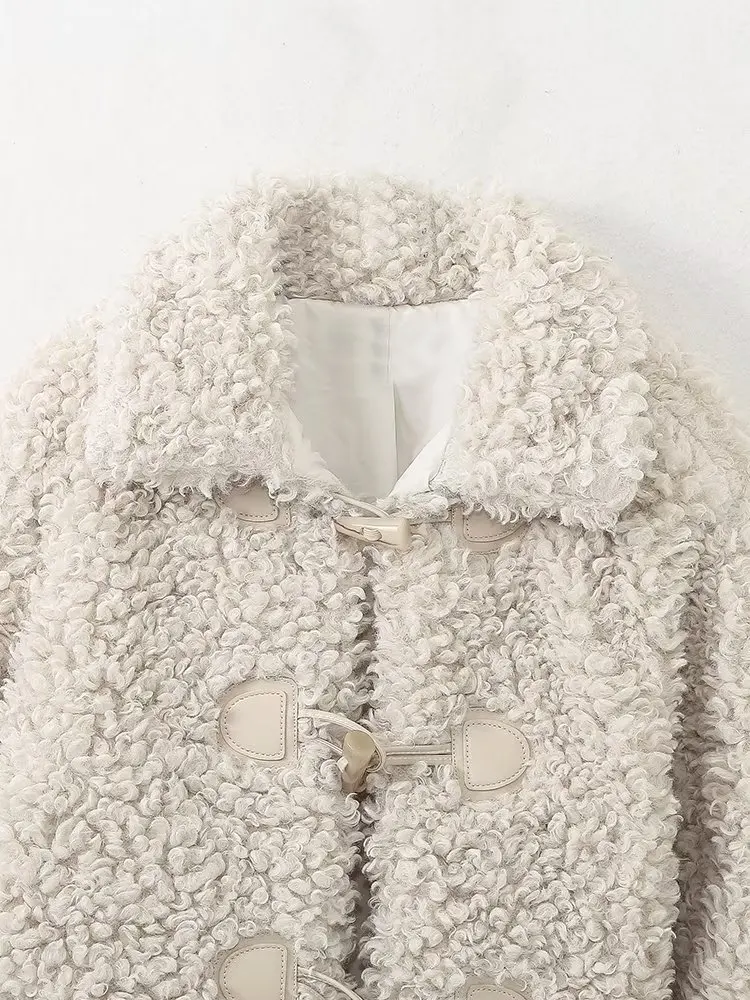 Jenny&Dave Vintage Horn Button Casual Winter Jacket Women High Street Fashion Lamb Wool Coat Women's
