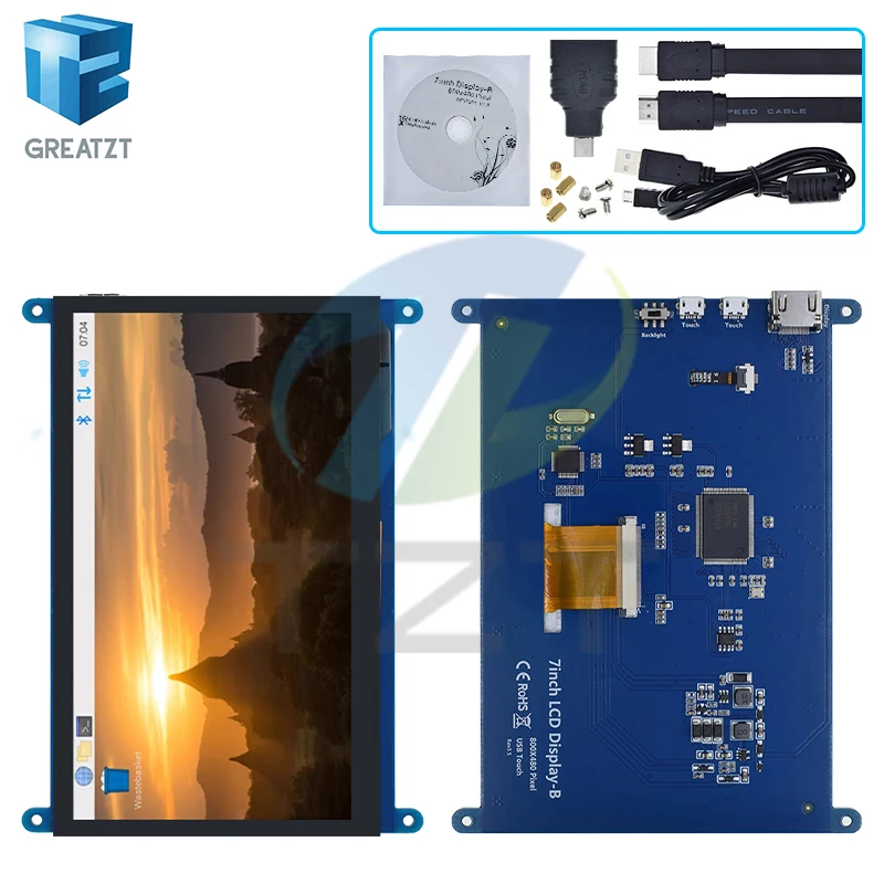 TZT 7 inch LCD Display HDMI-compatible Touch Screen 800x480 Resolution Capacitive Touch Screen Support Systems For Raspberry Pi
