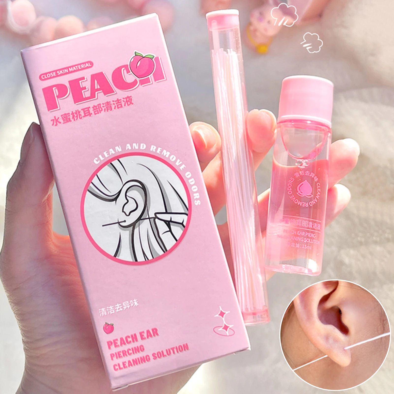 Piercing Aftercare Spray Ohrpiercing Reiniger Ohrlöcher Reinigungslinie Zahnseide Set Entfernen Sie Gerüche Ohrenschmalzlösung für Frauen Männer