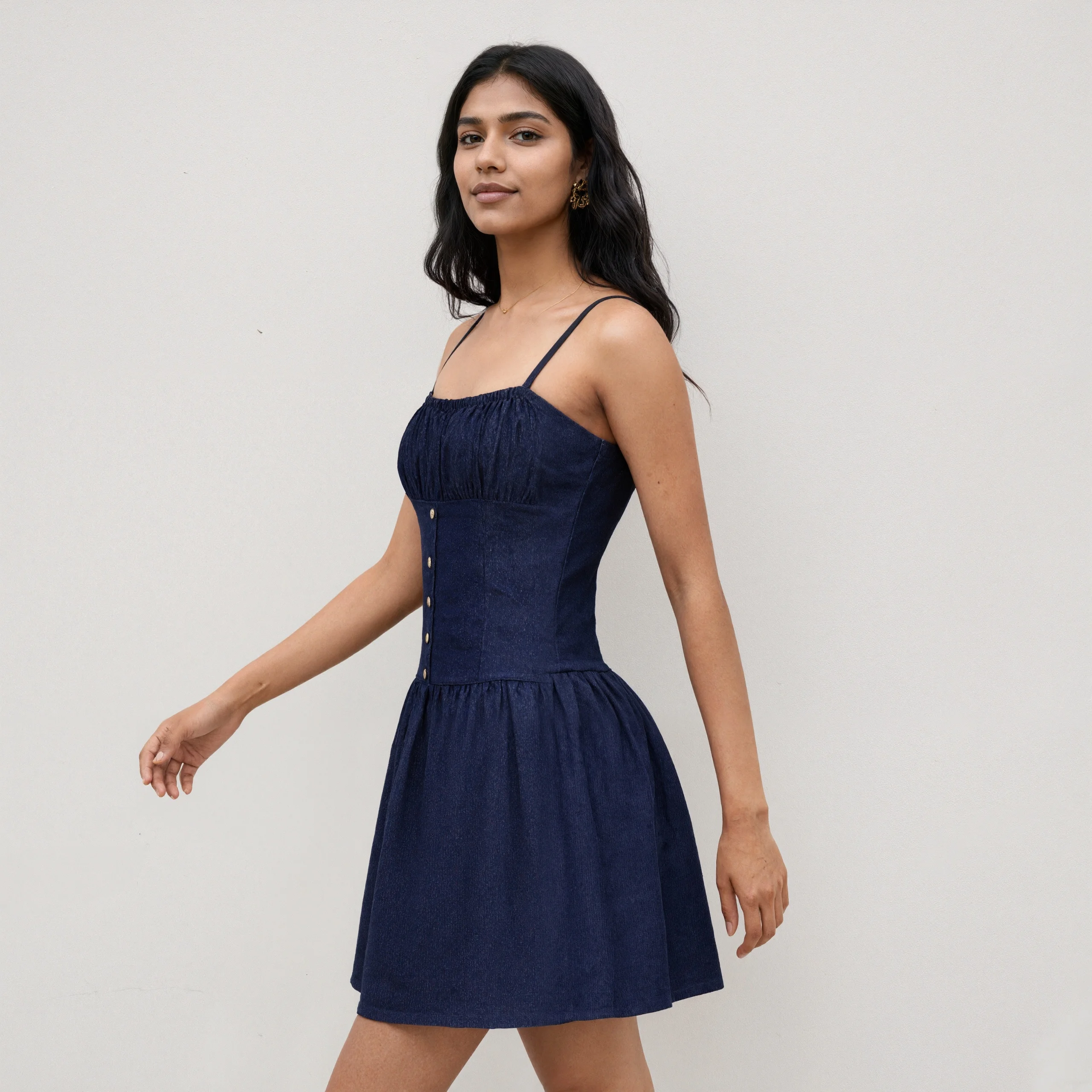 فستان نسائي قصير من قماش الدنيم المقلد على شكل حرف a فستان كامي من قماش الدنيم بدون أكمام مشد علوي للعطلات الصيفية تنورة جينز #5