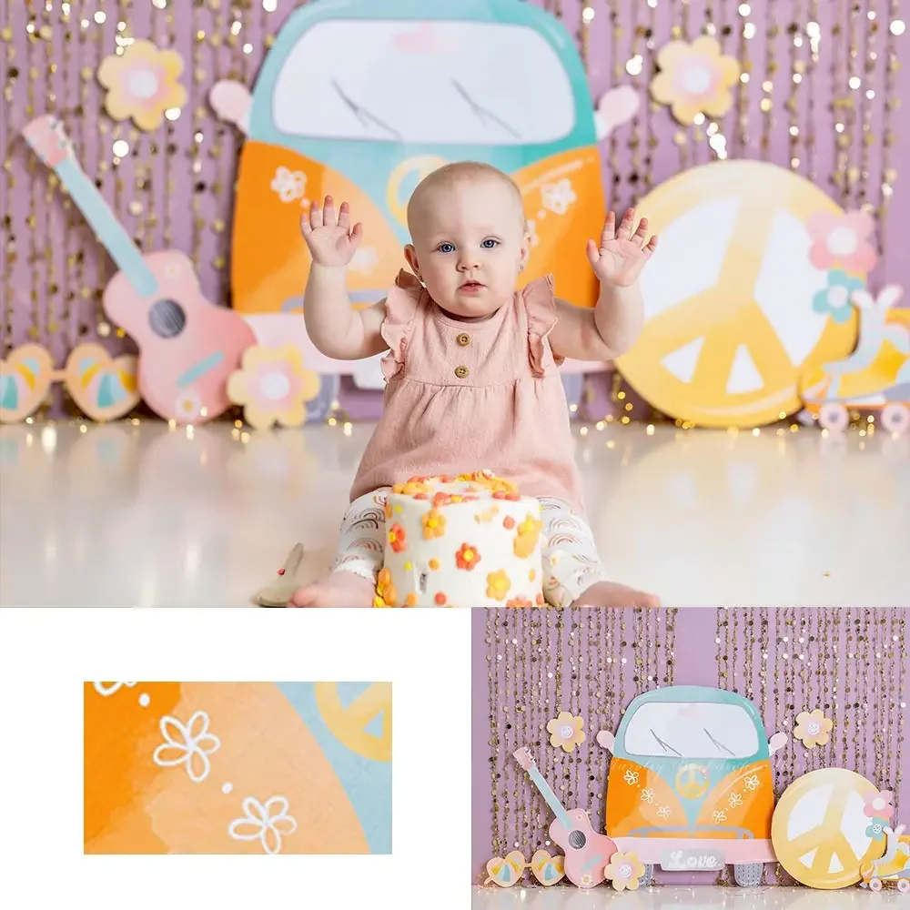 

Lovely Groovy Cute Bus Photography Backdrop Kids Baby Cake Smash Photocall Decors Child Girls Adult 1st Birthday Backgrounds