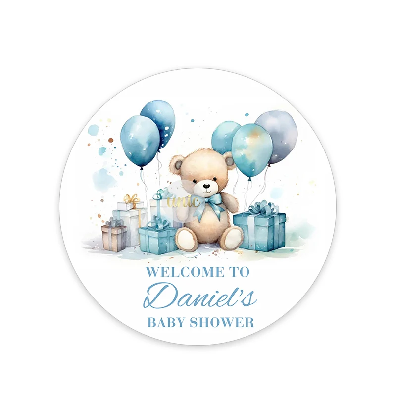 100pcs Cute Teddy Bear Decor Welcome Baby Boy Girl Custom Bear Sticker Baby Shower Birthday Baptism Label Stickers Personalized