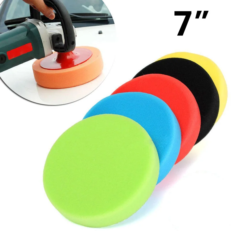 5pcs 7 Inches 180mm Car Round Flat Polishing Wheel Foam Buffing Sanding Pad Disc Sponge Grinding Pads