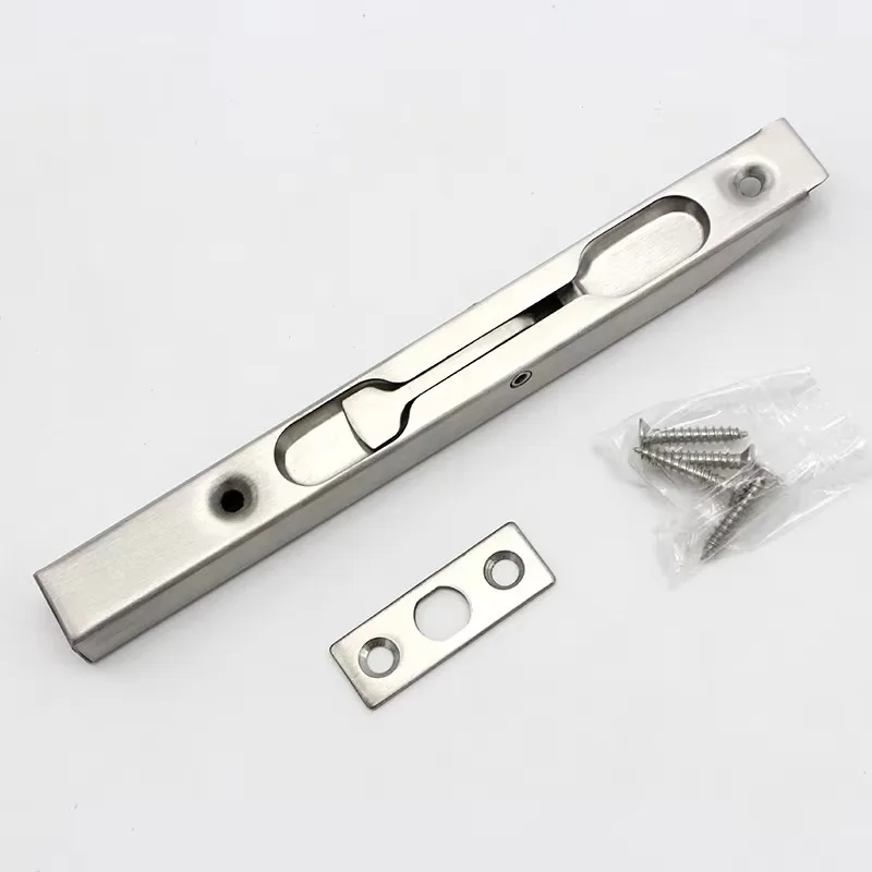 Rugged Stainless Steel 304 Hidden Flush Bolt Inlet Double Door Pull Up and Down Safety Latch