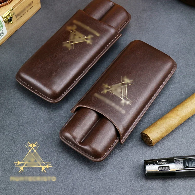 Classic Travel Cigar Cases Leather Cigar Humidor 2 Tubes Cigars Holder Carrying Case Humidor Smoking Accessories Free Shipping