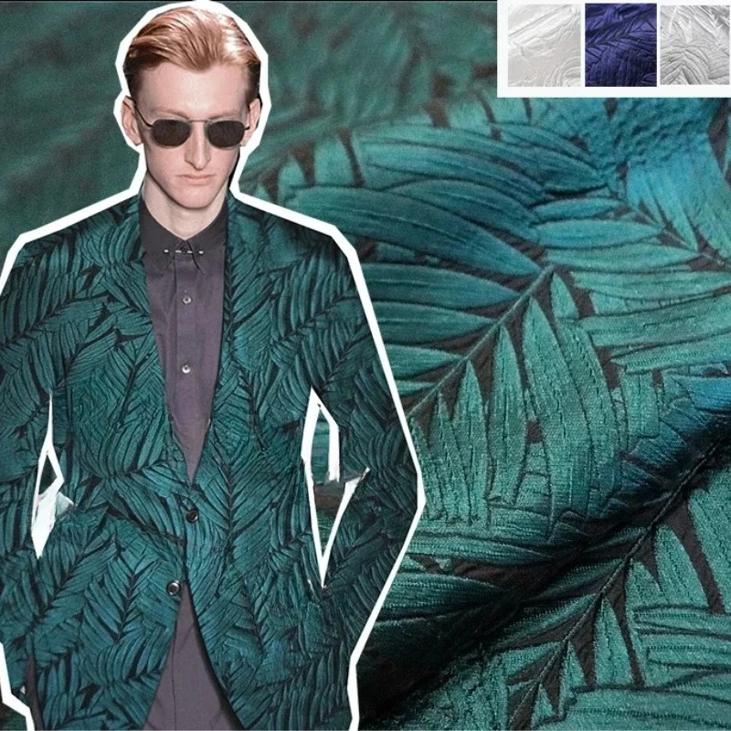 

Yarn-dyed Brocade Jacquard Fabric Thin Leaves Dress Trench Coat Clothing European Brand Design Sewing Wholesale Cloth by Meter