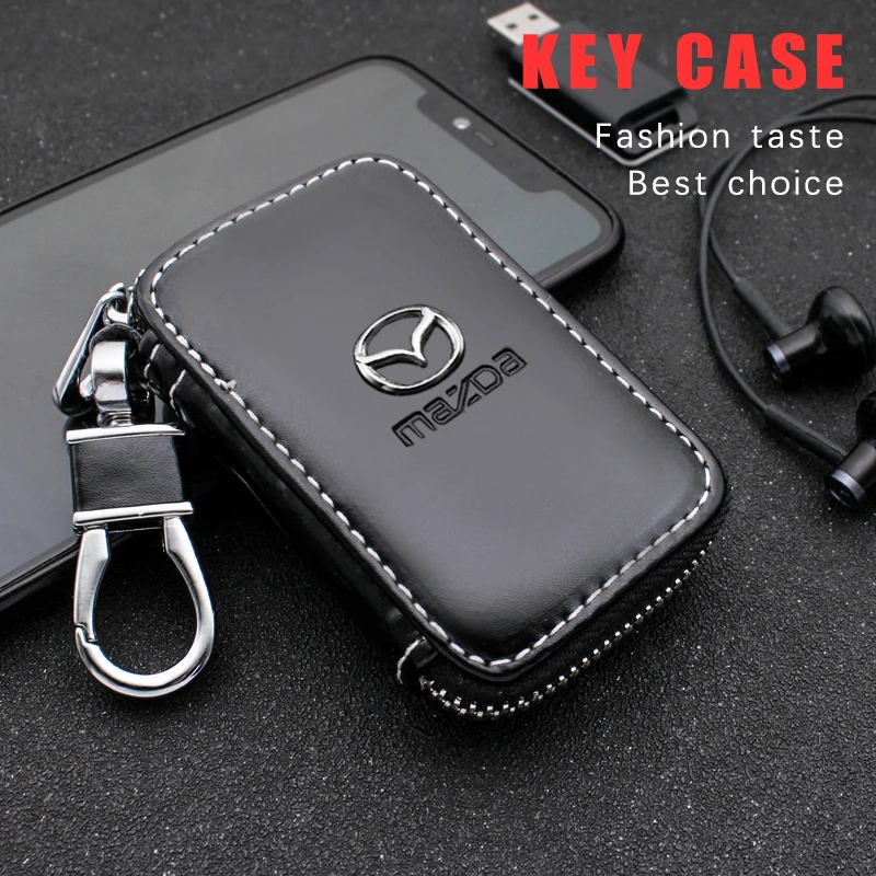 1Pcs Leather Car Key Case Keychain Zipper Cover Bag For Mazda CX30 Bt50 Gg Cx9 6 2 3 Axela Demio 2022 CX5 CX3 Atenza Accessories