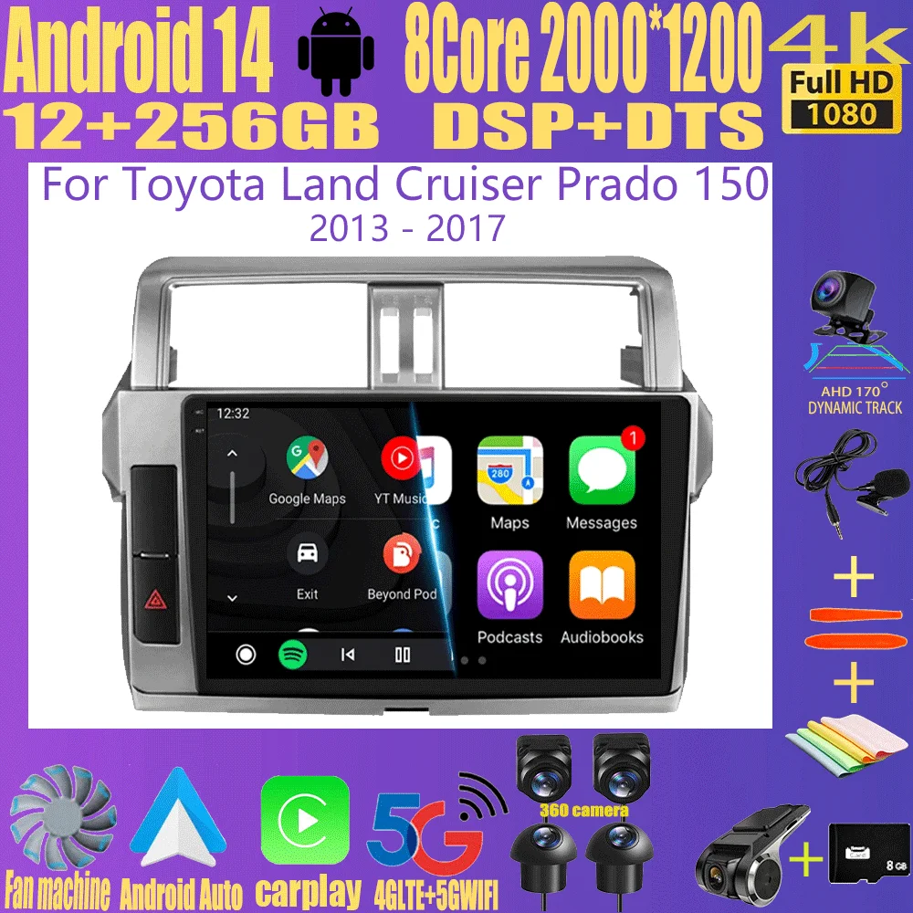 

Android 14 Car multimedia Video player radio Stereo For Toyota Land Cruiser Prado 150 2013 2014 2015-2017 7862 2din GPS Carplay