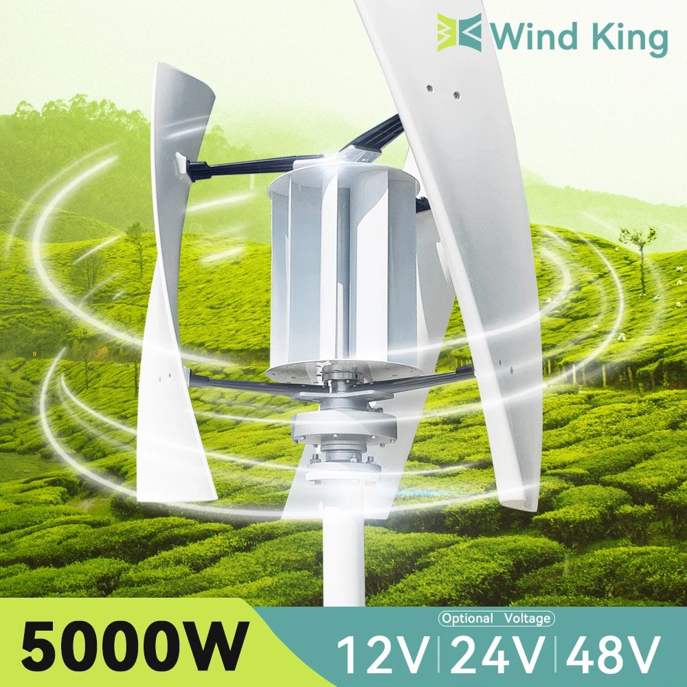 

WindKing 5000W Vertical Wind Turbine Generator 5KW 3 Blades 12v 24v 48v Windmill With MPPT Hybrid Charger System For Home Use