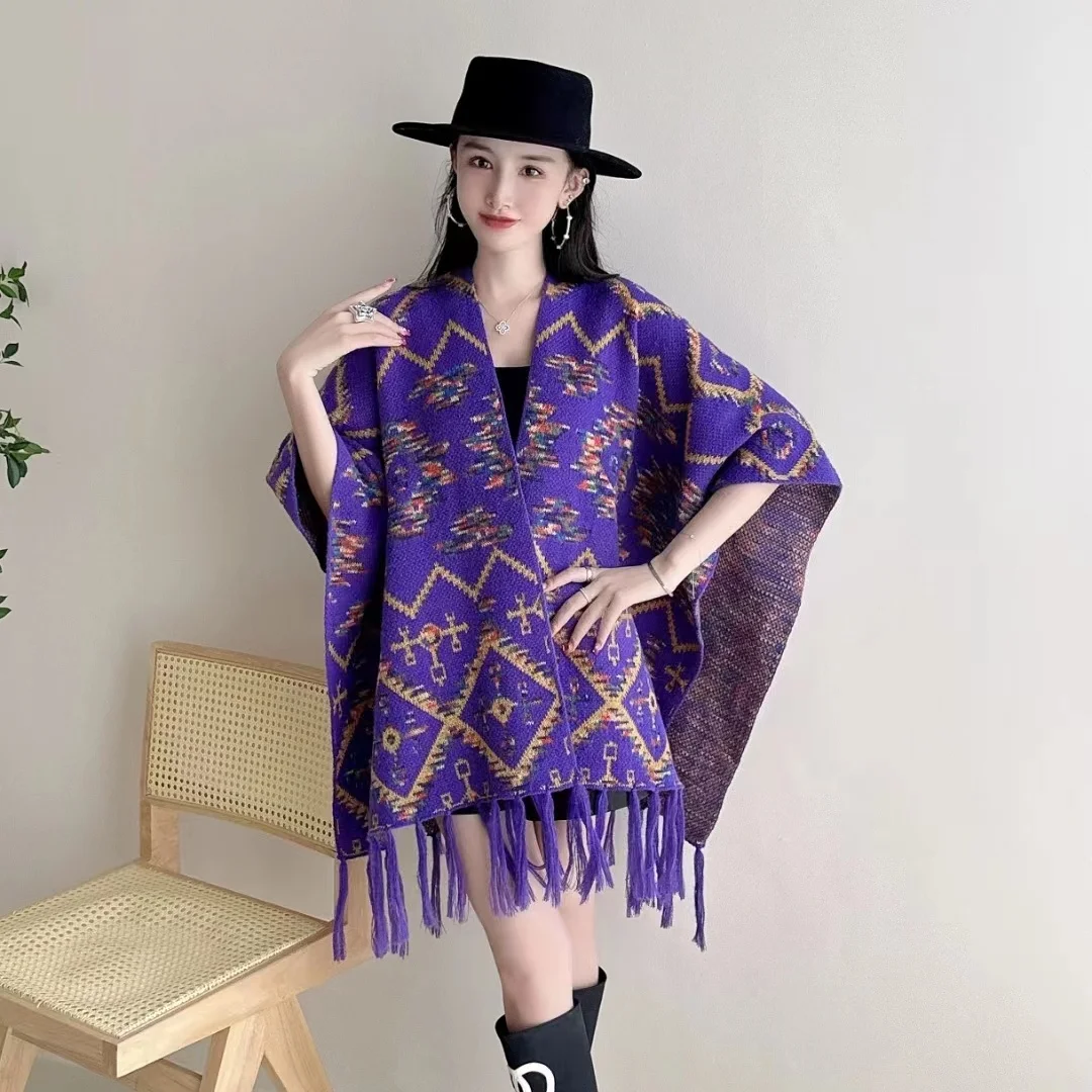 Poncho Cape Autumn and Winter Scarves Women's Travel Shawl Imitation Cashmere European and American Ethnic Style Tassel Cloak