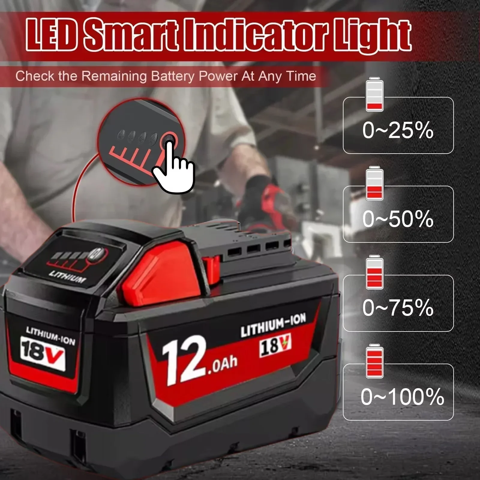 For 18V Milwaukee M18 12000mAh High-capacity Lithium Battery 48-11-1860 48-11-1850 48-11-1840 48-11-1820 Rechargeable Battery