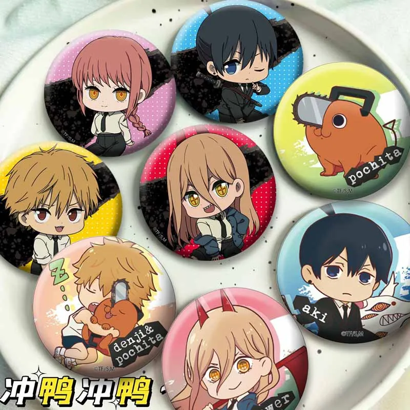 Horror Anime Peripheral Button Badge Denji Makima Cartoon Character Brooch Round Enamel Pins for Bag  Shoes Jewelry Accessories