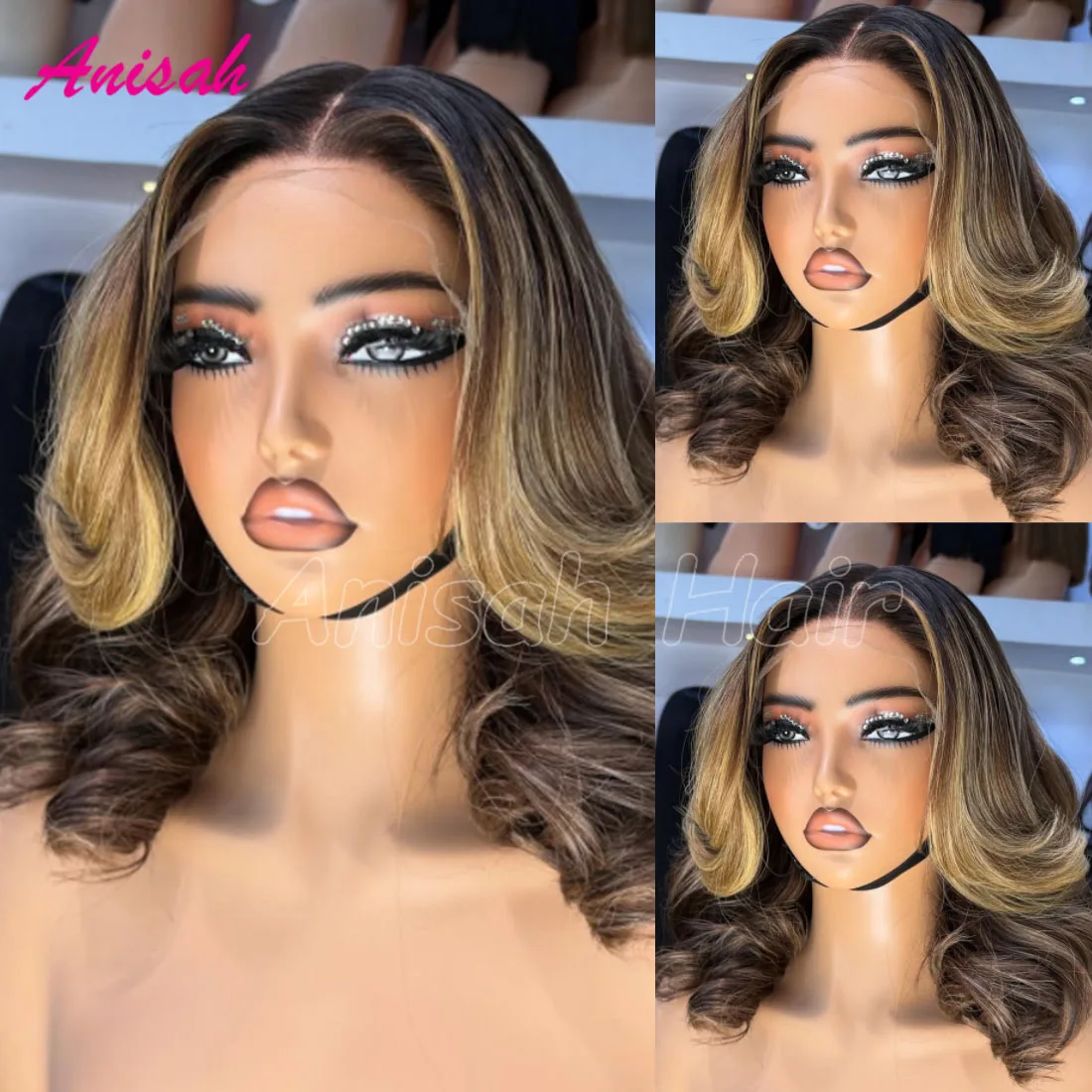 

Brazilian Highlight Wig Human Hair Super Wave Blond Ombre Short Lace Front Wig Colored Lace Frontal Human Hair Wig For Women