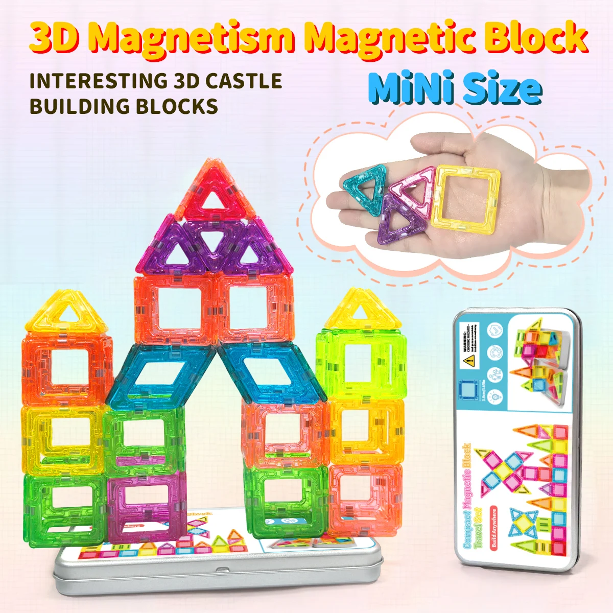 مجموعة بناء مصممة لبنات البناء المغناطيسية لعمر 3 سنوات فما فوق للأطفال والأولاد والبنات كتل مغناطيسية 40 قطعة مع صندوق حديد