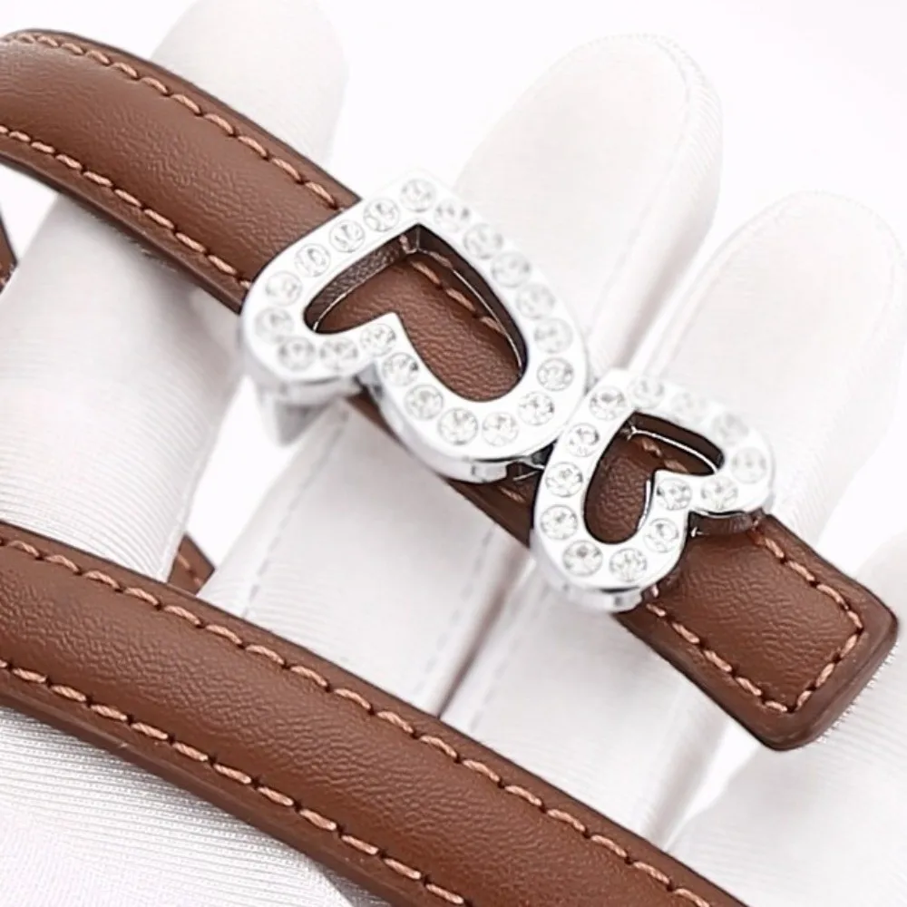 New Leather Waist Belts Rhinestone Heart Buckle Adjustable Holes Women's Thin Belt Slim Waist Belt Fashion Styling