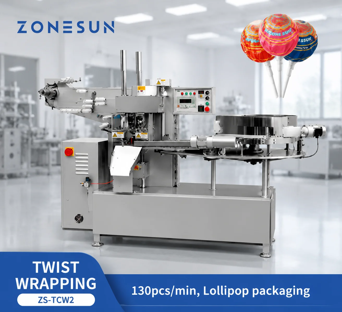 ZONESUN ZS-TCW2 Auto Lollipop Twist Wrapping Machine Spherical Ball Candy Double Twist Packing Equipment Packaging Line