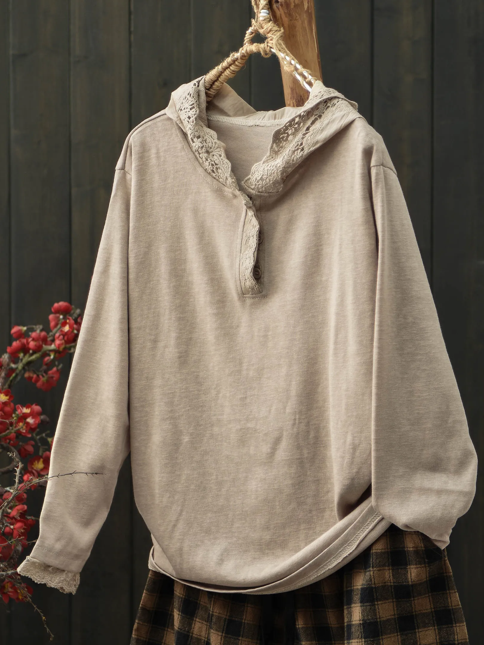 

Loose Long Sleeve Knitted Top Women's Breathable Cotton Embroidered Hoodie Artistic Style Base Layer Shirt Spring Autumn