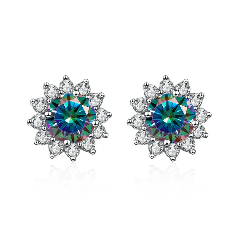 2 Carat D Color Moissanite Ear Stud Earrings Sunflower For Women 925 Sterling Silver Sparkling Piercing Earring Fine Jewelry