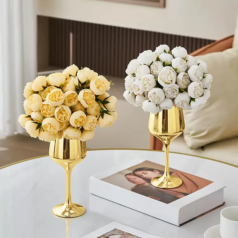 Nordic Luxury Silver Goblet Vase Simulation Flower False Flower Home Living Room Table Decorative Pieces ваза для цветов