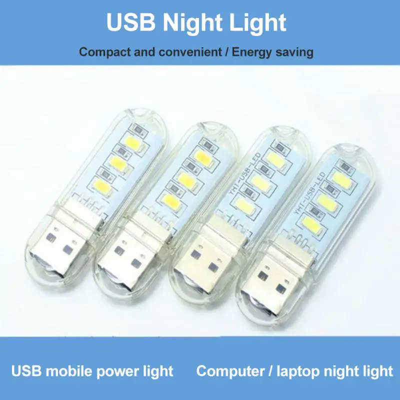 미니 휴대용 USB LED 책 조명, DC5V 울트라 브라이트, 독서 책상 램프, 보조배터리 PC 노트북용, LED 3 개, LED 8 개, 1 개, 3 개