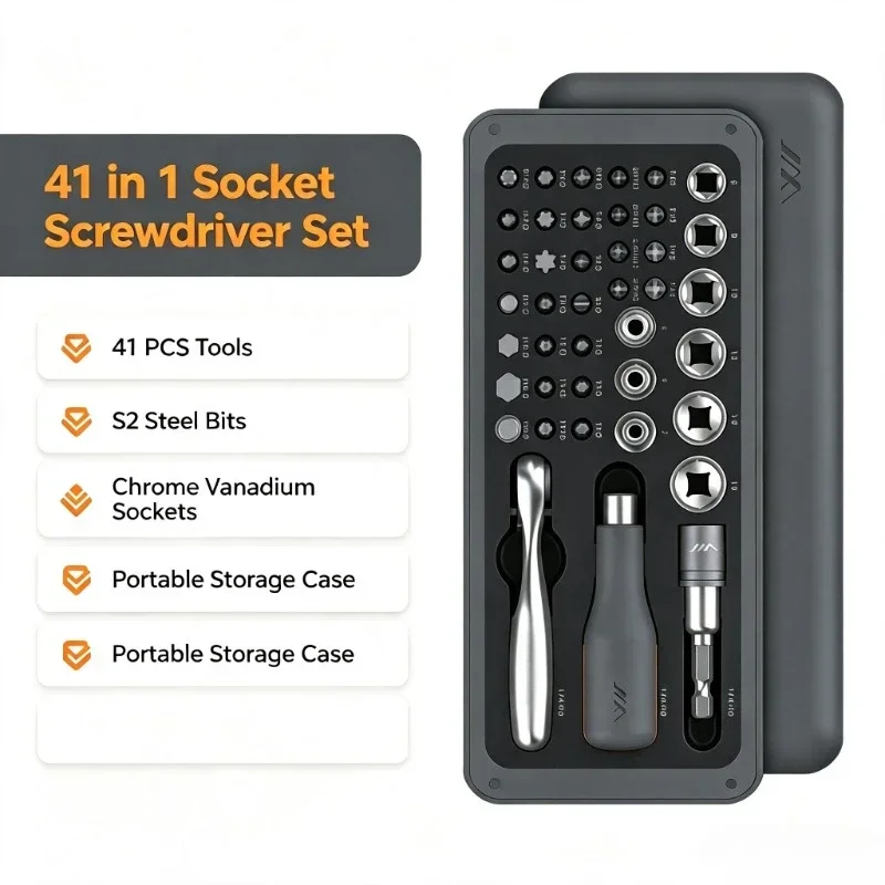 JIMI 41 IN 1 Screwdriver Set S2 Magnetic Bits Ratchet Wrench Screwdrivers Kit DIY Household Repair Tool fr home house appliances