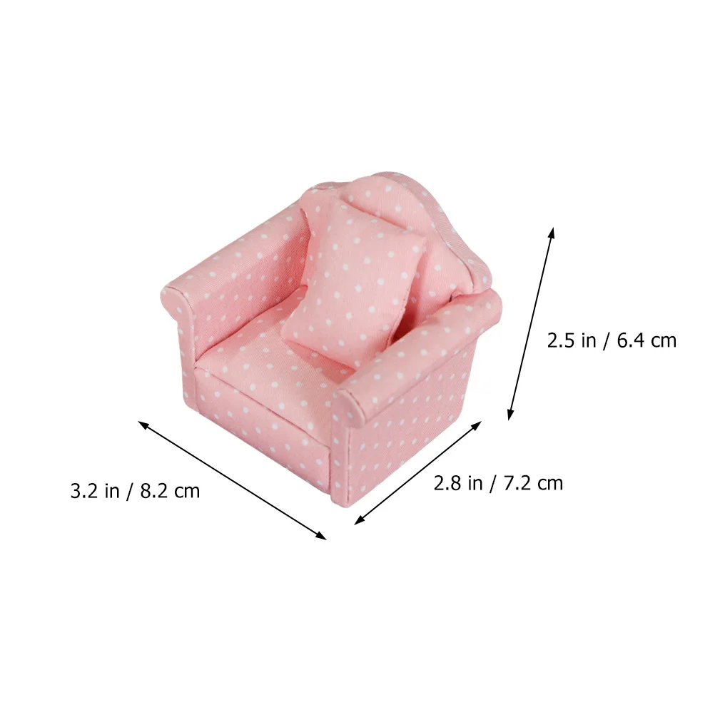 1pc Pink Polka Dot Playhouse Furniture Accessory Kids Mini Wooden Sofa Playhouse Sofa Decor Desktop Ornament Gift For Mini House