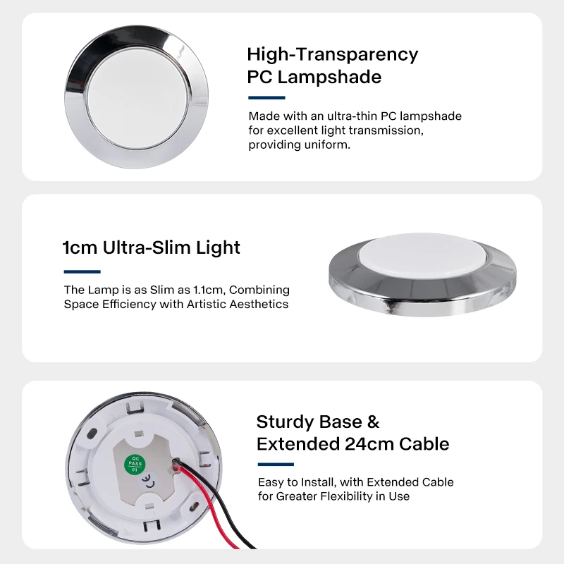 12-24V LED RV Ceiling Light 7.4cm  Energy-Saving Bright White Interior Lamp for Camper, Caravan, Marine, and Boat Use