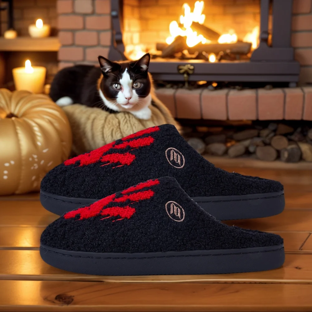

Halloween Palm Plush Slippers Warm Slip-on House Shoes Comfortable Soft Furry Slipper Thermal Closed Toe Slippers for Men Women