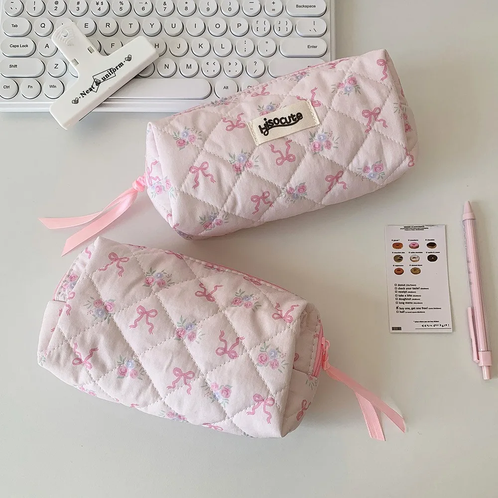 New Large Capacity Pen Bag Bowknot Multi-function Stationery Storage Bags Pen Box Student