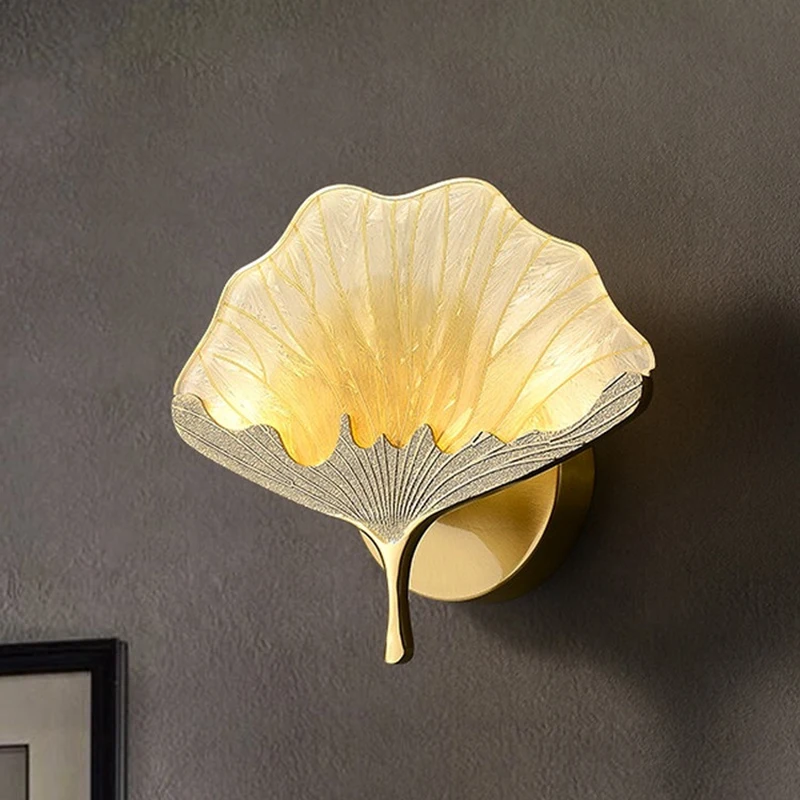Ginkgo Leaf Wall Lamp Master Bedroom New Light Luxury High End Living Room Wall Lamp Bedside New Chinese Style Enamel Color