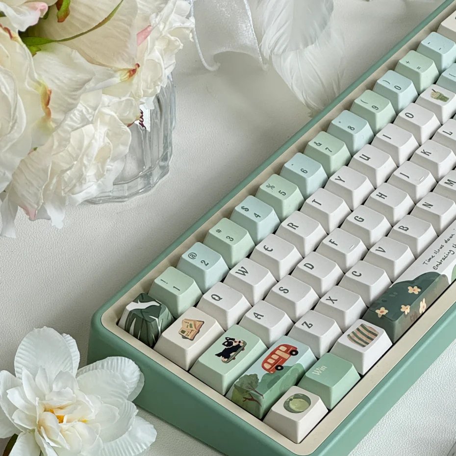 Imagem -03 - Xiaoshan-teclado Bonito Simples do Tema Cereja Pbt Luz Verde Branco Pequeno Claro Elegante Faça Você Mesmo 133 Chaves