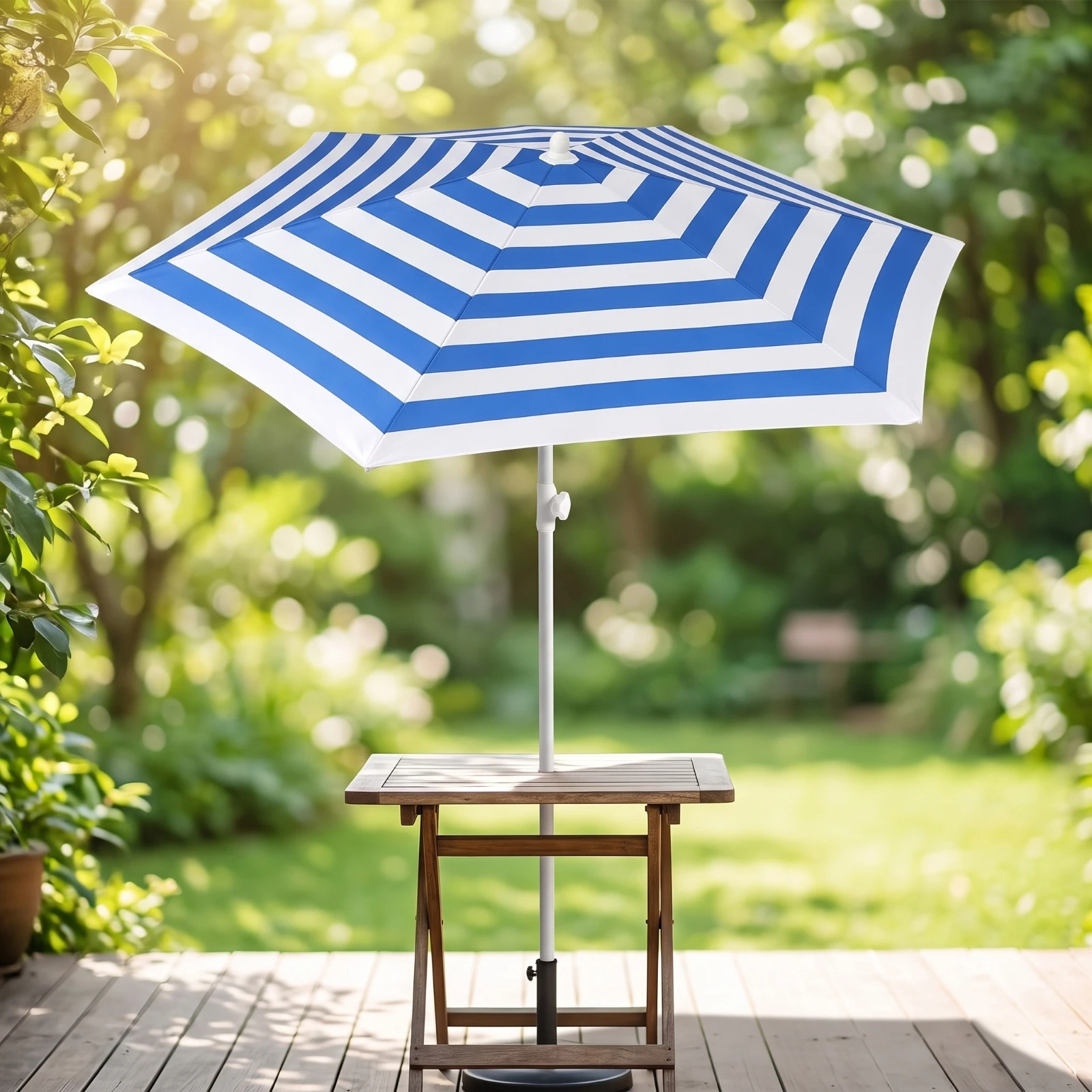 Patio Umbrella with Weighted Base Freestanding Striped Umbrella with Base Waterproof Outdoor for Garden, Backyard