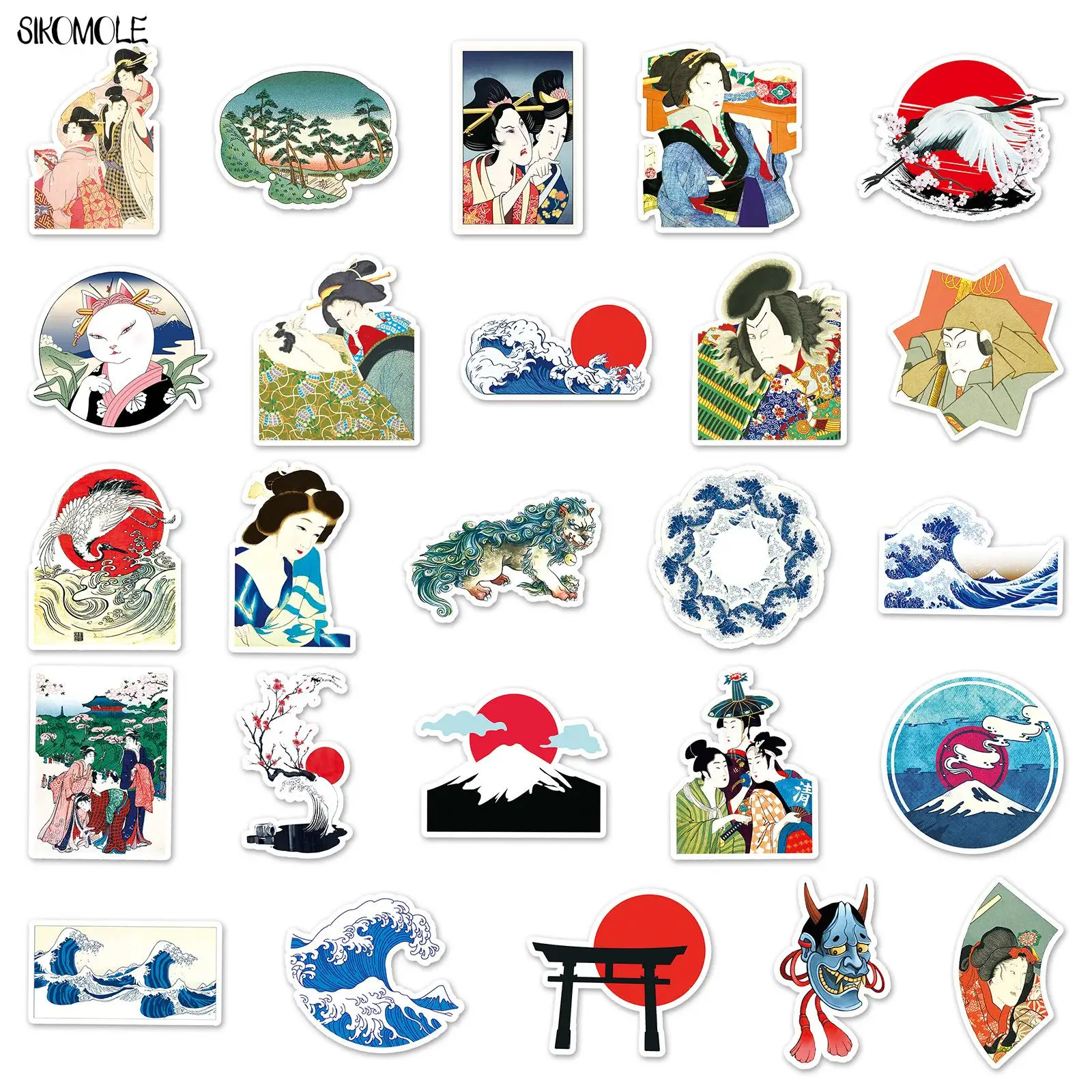 10/30/50PCS Cartoon Japanese Ukiyo Painting Stickers Vintage Sea Wave DIY Car Skateboard Laptop Graffiti Sticker Decals Toys F5