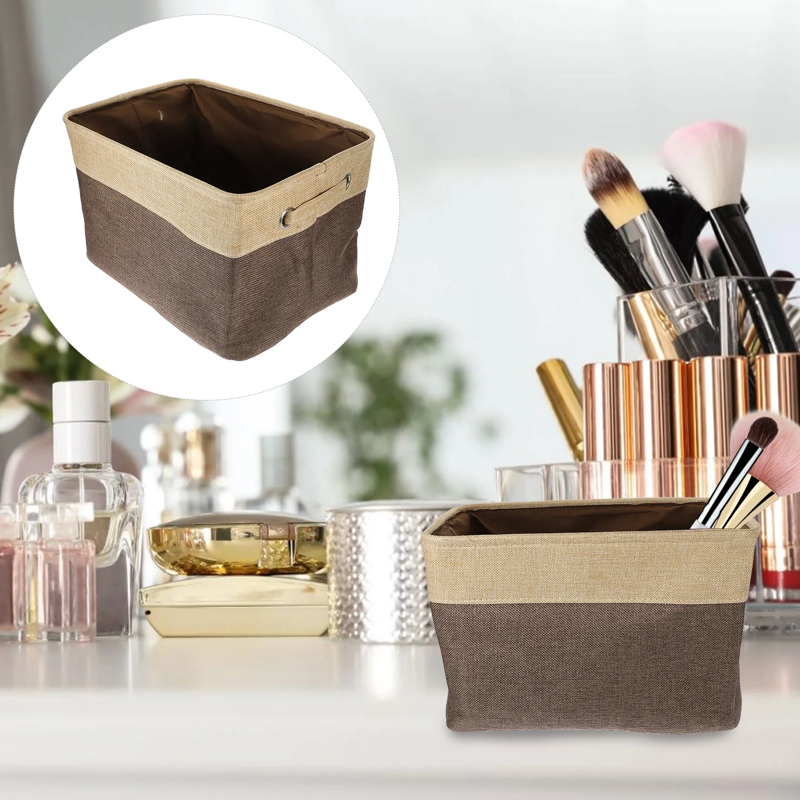 

Storage Basket Cotton Linen Desktop Folding Sundries Organizer Large Capacity Foldable Home Office Desk Storage Basket