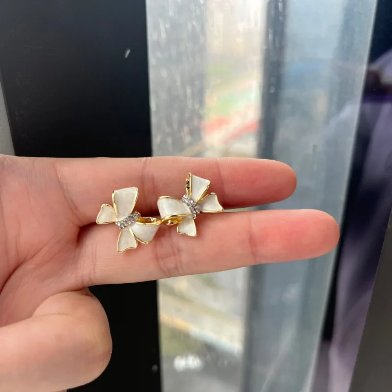 INS style Korean Fashion Earrings For Women Bow Knot Rhinestone Sweet Earrings Jewelry Temperament Girl's Daily Wear