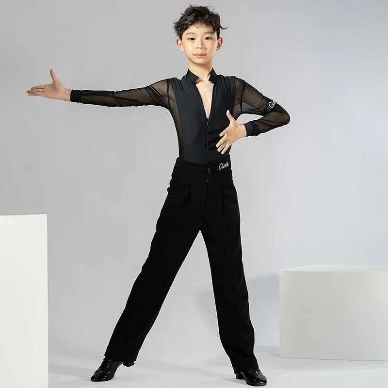 

Mesh Latin Dance Shirt Boys Salsa Clothing Stage Performance Costume Ballroom Practice Wear Modern Outfit Tango Dancewear DL9690