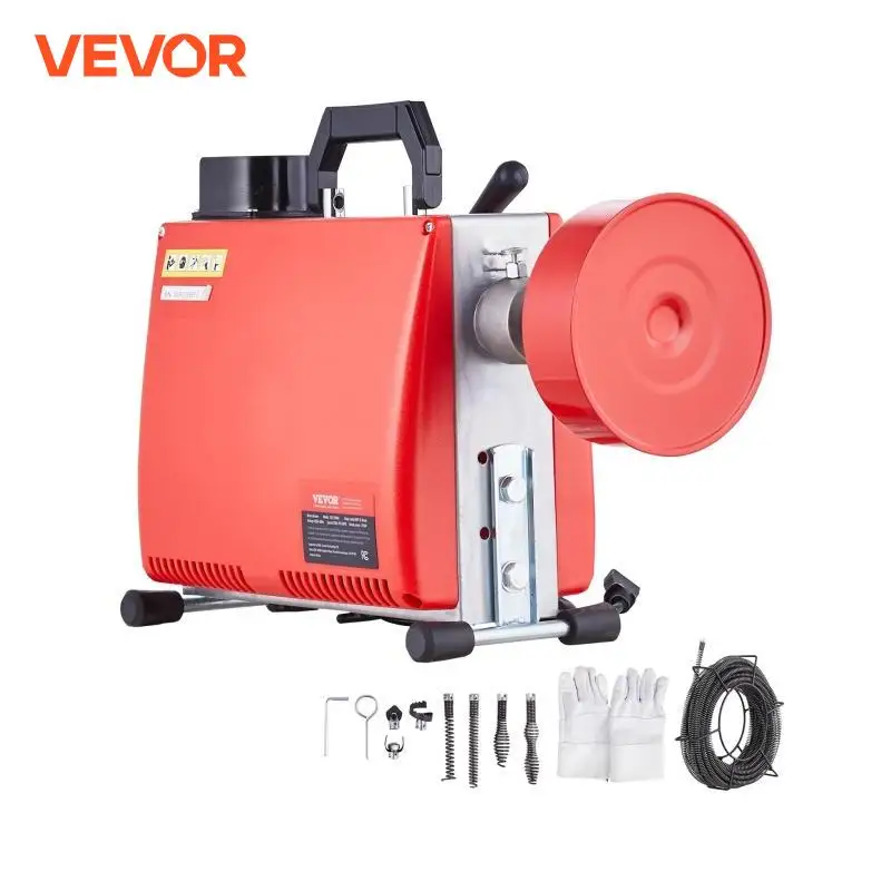 VEVOR Drain Cleaner Machine 250W Electric Sewer Snake Auger Manual Feed with 7 Cutters 2 Steel Cables CW/CCW Control for Homeuse