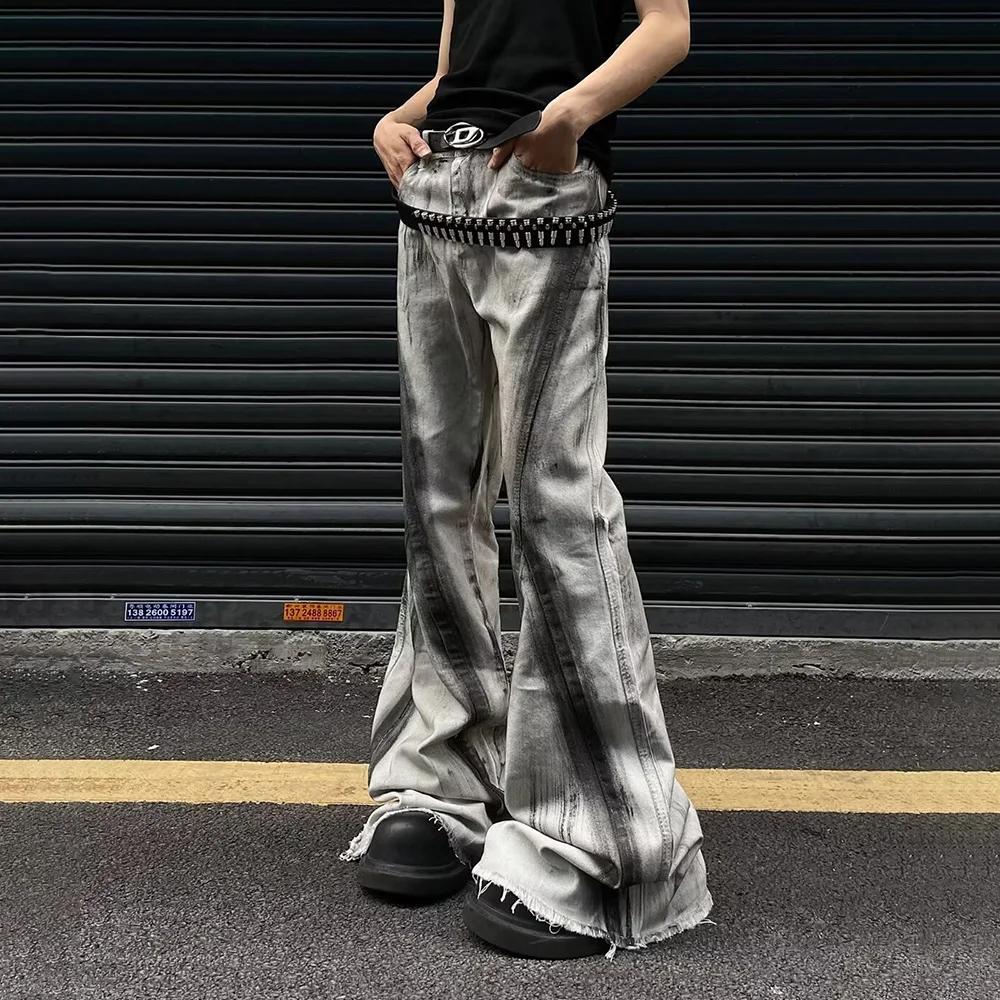 الهيب هوب الرجال Y2k Harajuku التباين اللون التدرج متوهج سراويل جينز ريترو موضة عادية الاتجاه شارع العليا الرجال قيعان