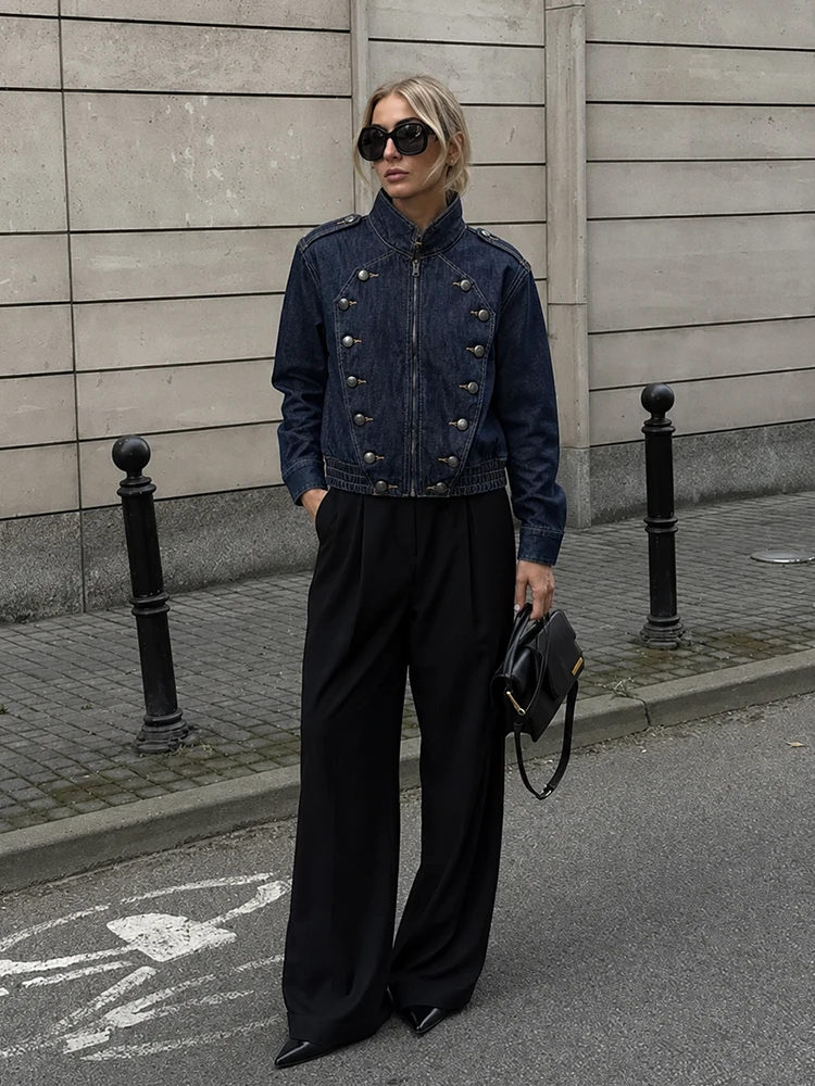 HH Comfortable Dark Denim Coat Women Spring Autumn Casual Long Sleeve Relaxed Fit Daily Cozy Chic Versatile Fashion Outerwear
