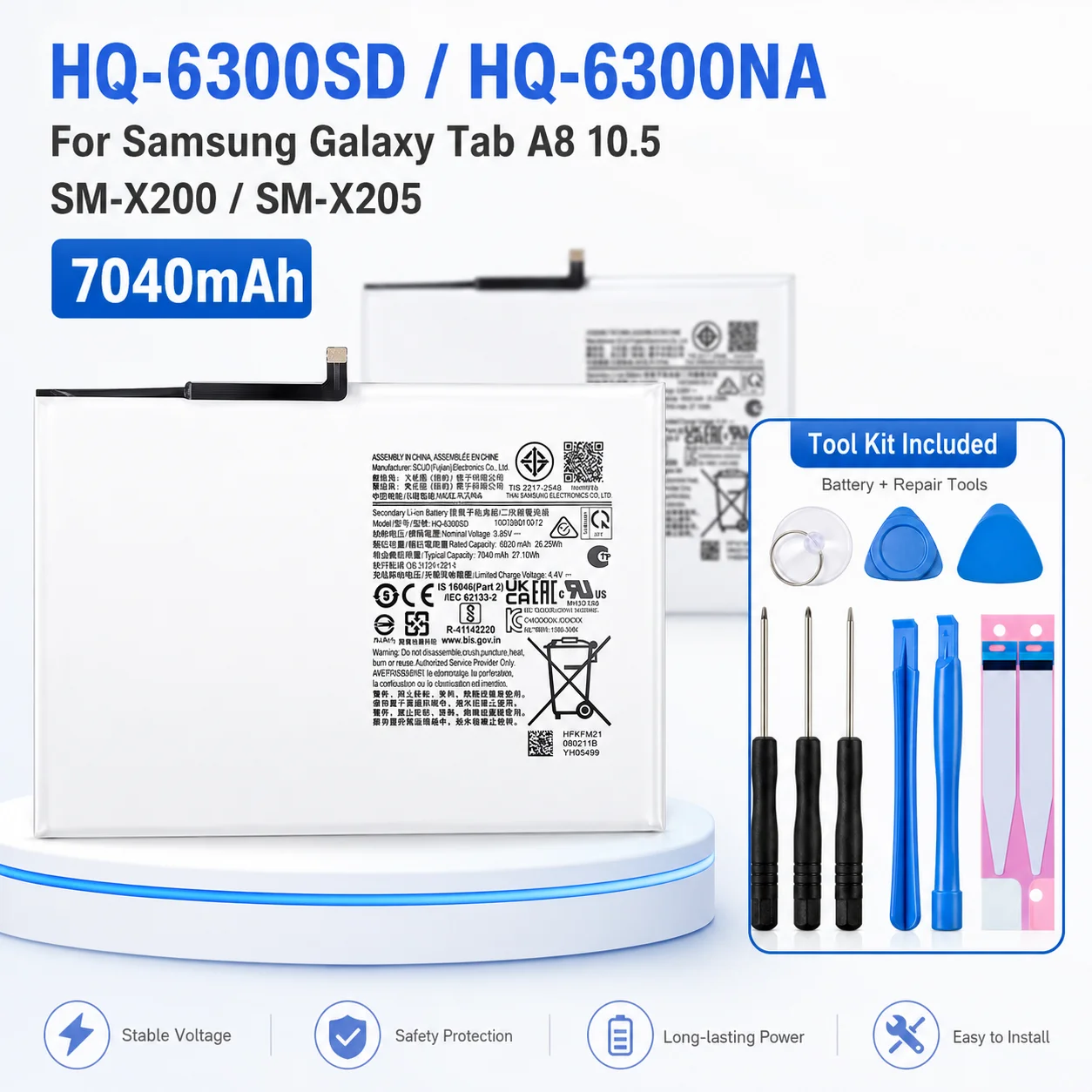 Brand New Dual OEM Code Tablet Battery Complete Disassembly Tool Kit Compatible Galaxy Tab A8 X200 Tab A7 Lite T220 Series