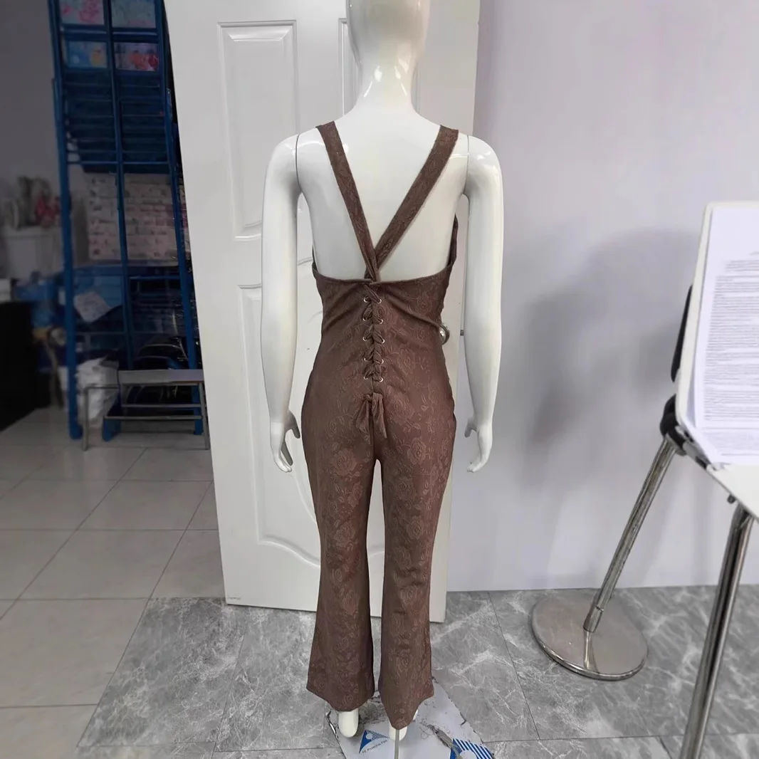 

Сексуальный горячий костюм для девочек, брючный костюм с завязкой на талии, длинные брюки, новый продукт, тонкая талия, средняя талия, полиэстер, весна 2025