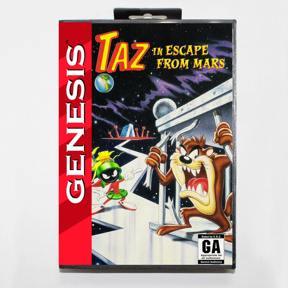 Taz in Escape from Mars MD Game Card with Custom US Box for 16 Bit Sega Megadrive Genesis Console