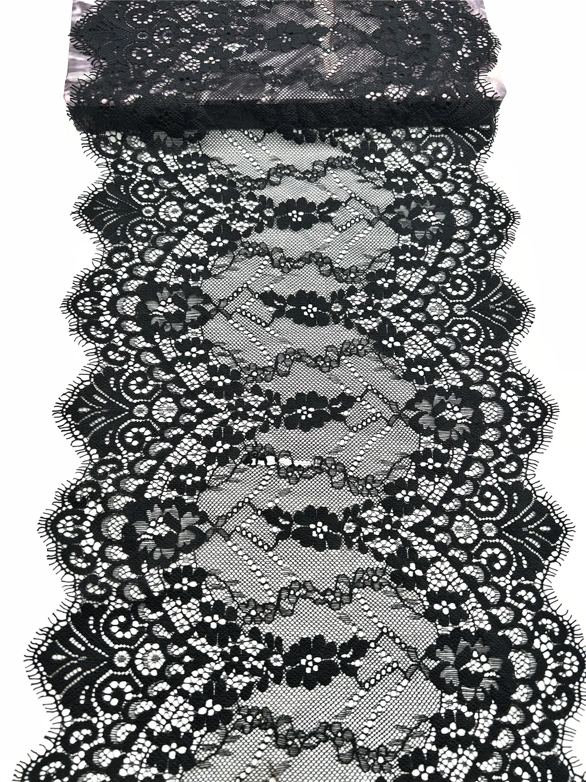 3M/Lot 1.5M/pc Width 9 3/4 inch (25cm) Black Eyelash Lace Trim Non-Elastic Lingerie Sewing Craft DIY Apparel Fabric Accessory