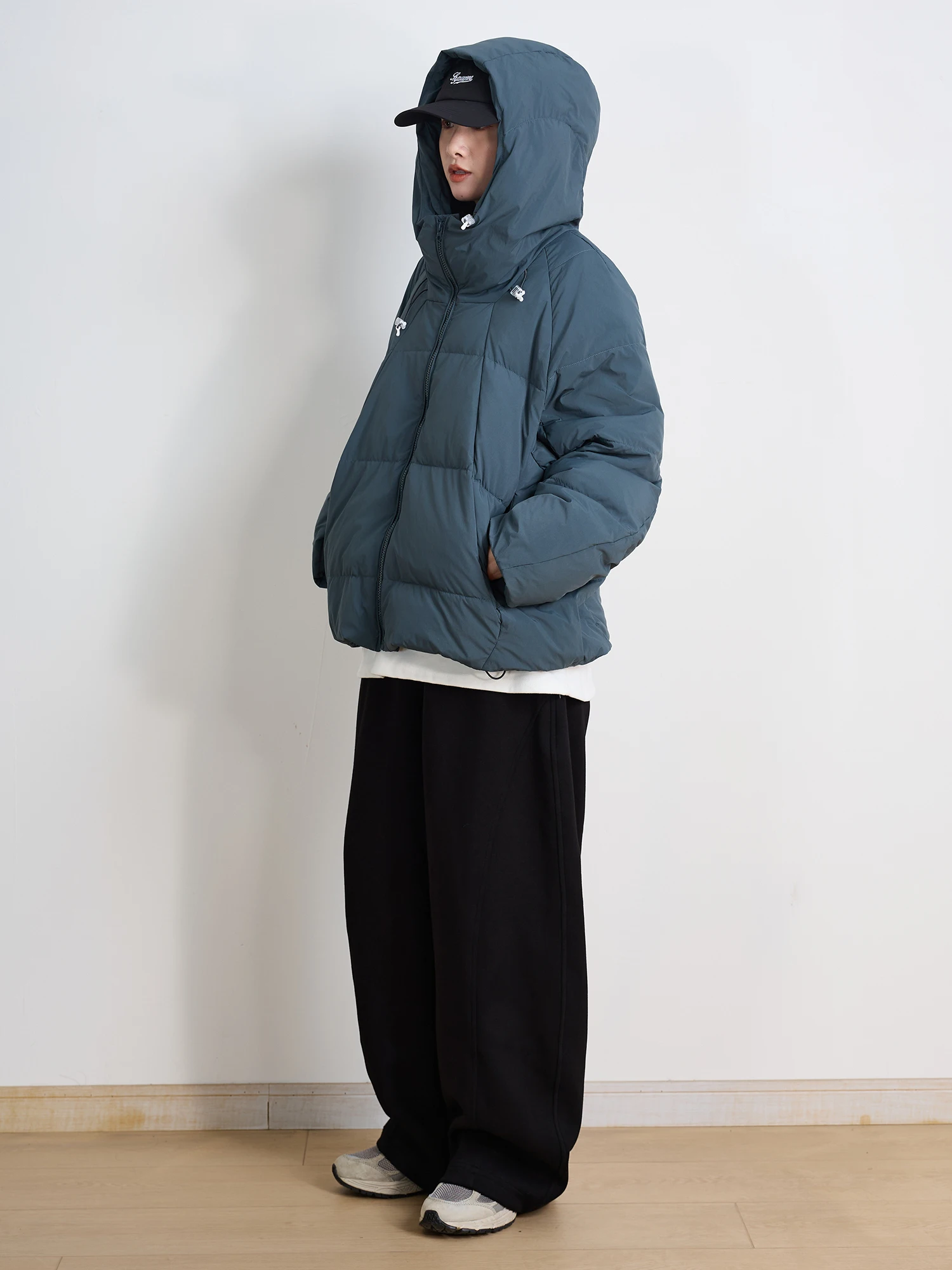 

Корейское женское Thiened White Du down Jaet, зимнее теплое ветрозащитное пальто с хлебом, длинная шапка на молнии све